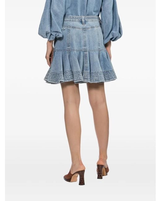 Zimmermann Blue Ruffled Denim Skirt