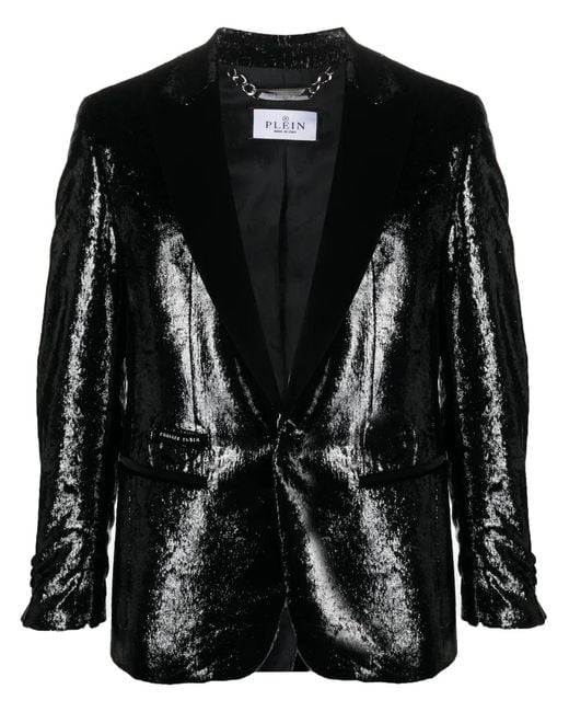 Philipp Plein Black Metallic-Effect Single-Breasted Blazer for men