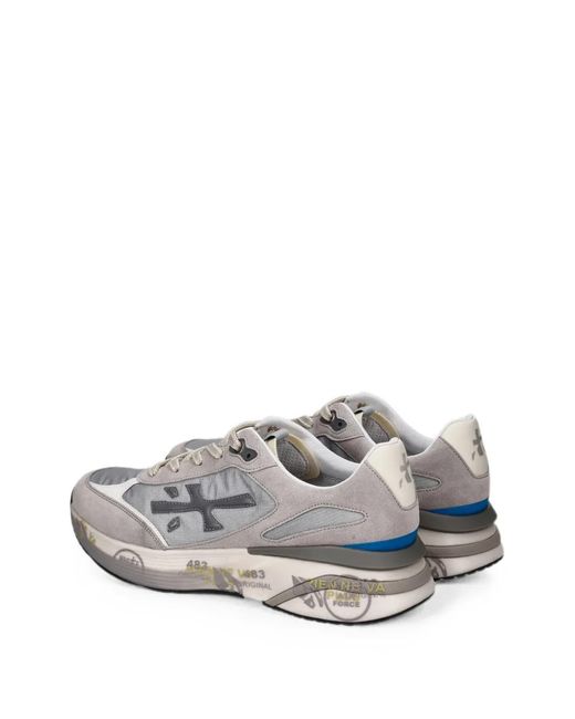 Premiata White Moerun Leather And Canvas Sneakers for men