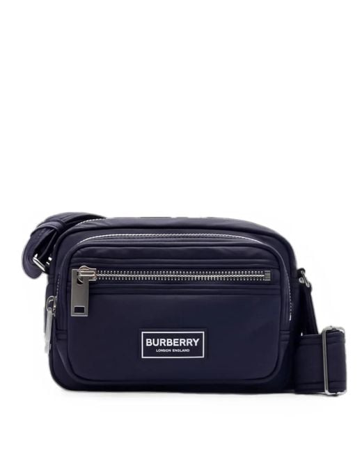 Burberry Blue Logo-Patch Messenger Bag for men