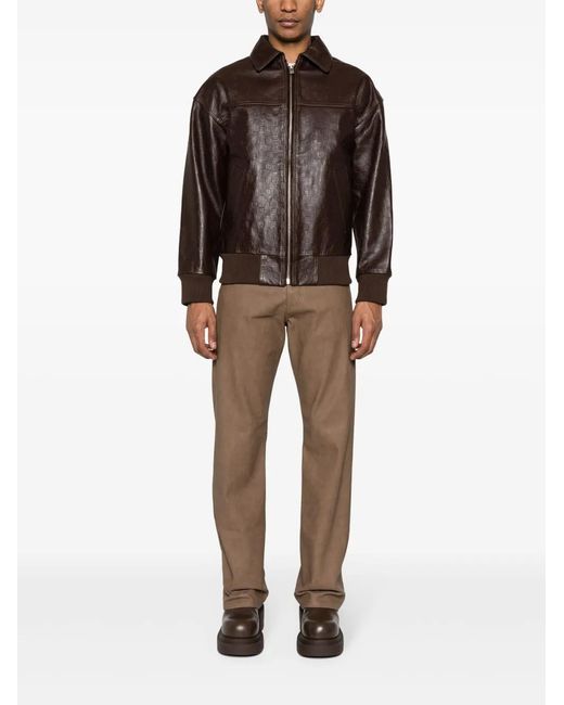 M I S B H V Black Logo-Embossed Leather Jacket for men