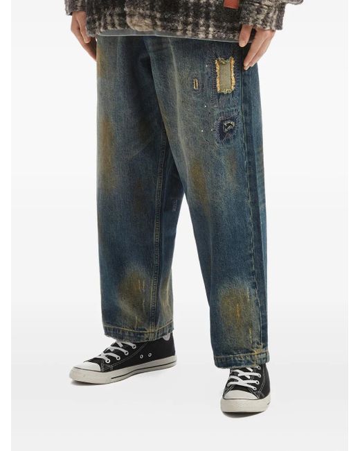 AFTERMATHS Blue Patchwork Jeans for men