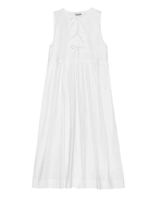 Ganni White Tie-Front Smock Dress