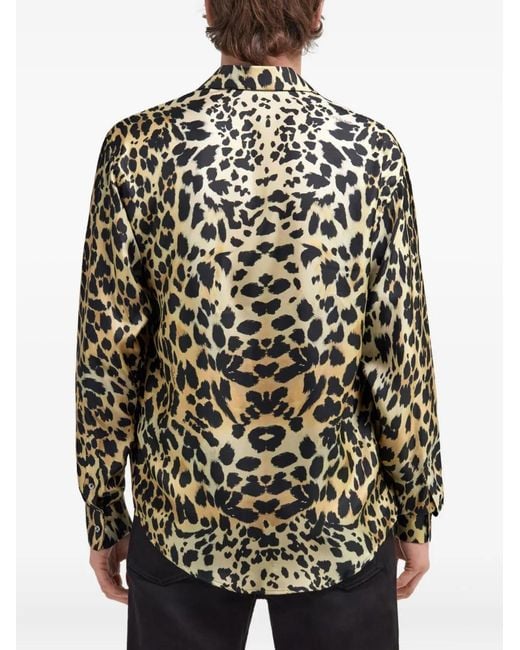 Roberto Cavalli Black Leopard-Print Silk Shirt for men