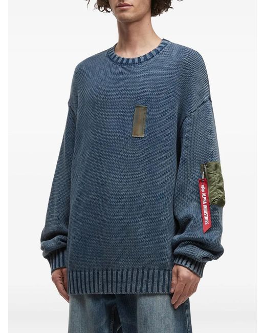 Alpha Industries Blue Pocket-Patch Crew-Neck Sweater for men