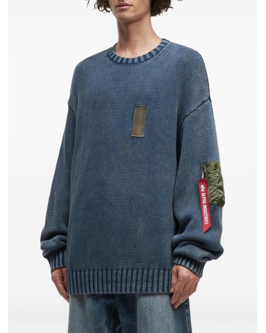 Alpha Industries Blue Pocket-Patch Crew-Neck Sweater for men
