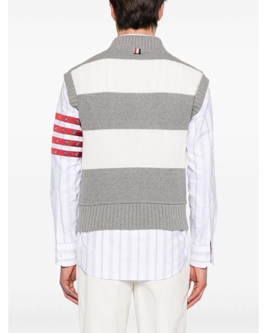 Thom Browne Gray Striped Open-knit Vest for men