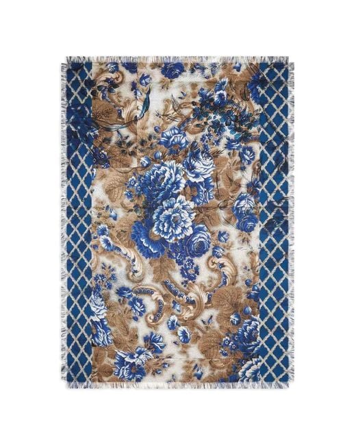 Pierre Louis Mascia Blue Aloeuw Floral Geometric Shawl