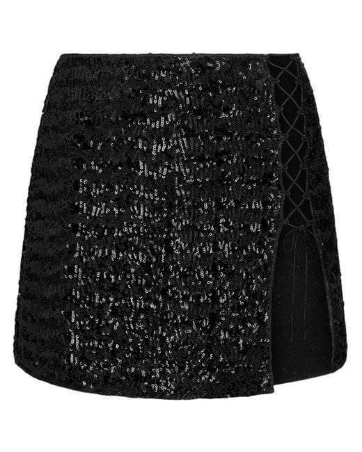 Oseree Black Paillette-Embellished Miniskirt