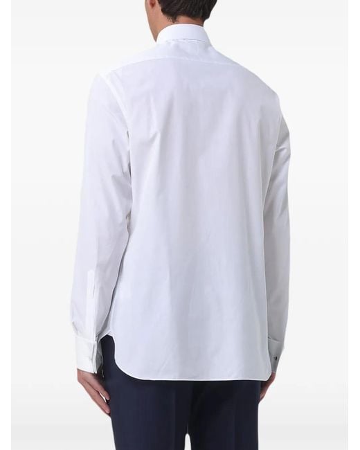Zegna White Poplin-Texture Classic-Collar Shirt for men