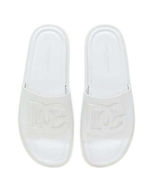 Dolce & Gabbana White Open-Toe Slippers With Embossed Logo for men