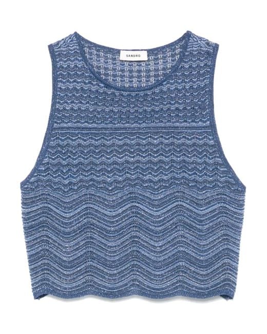 Sandro Blue Glitter-Knit Top