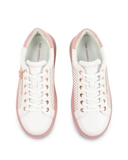 Karl Lagerfeld Pink Crystal-Embellished Leather Sneakers