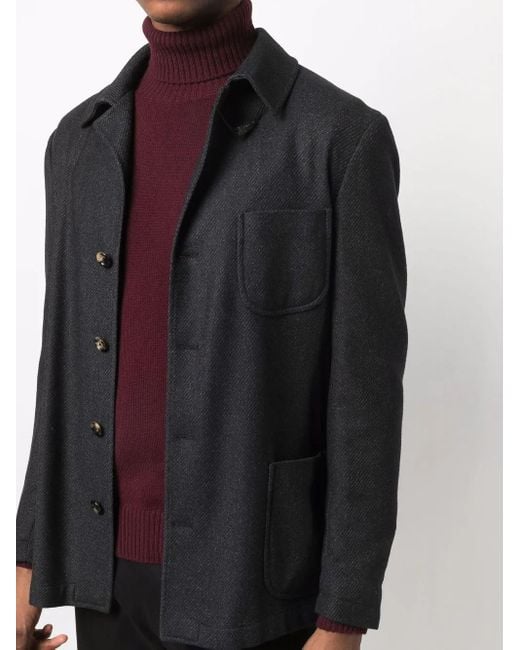 Dell'Oglio Black Single-Breasted Wool-Blend Jacket for men