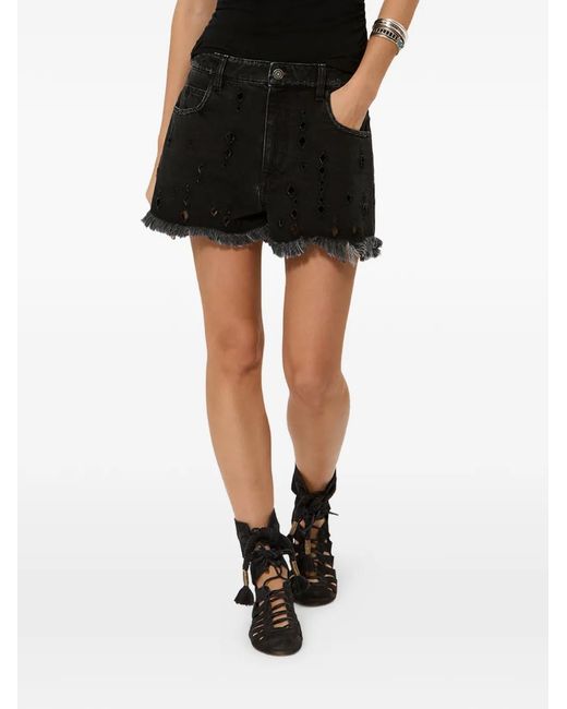 Isabel Marant Black Cut-Out Frayed-Hem Denim Shorts