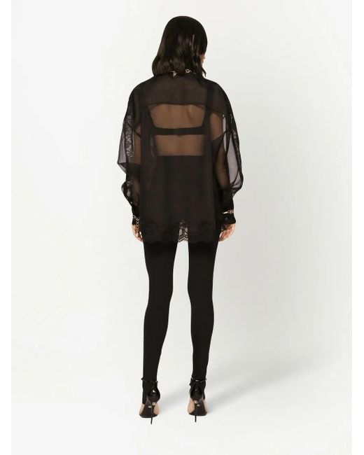 Dolce & Gabbana Black Organza Tuxedo Shirt With Lace Inserts
