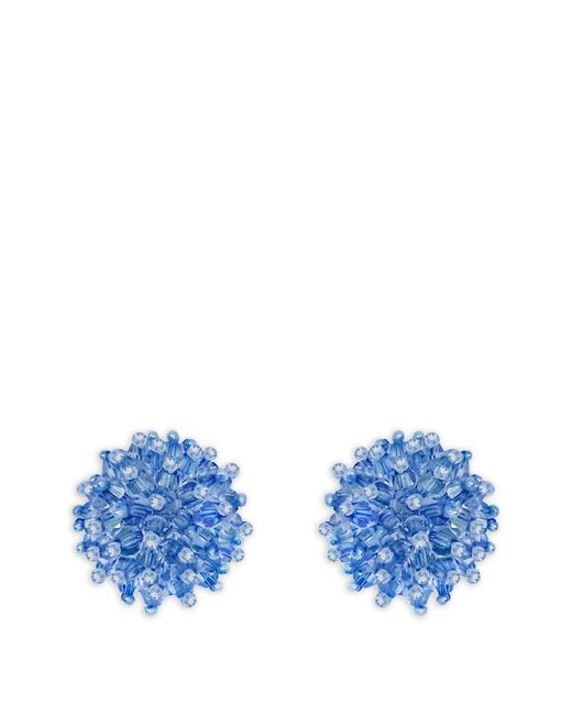Oscar de la Renta Blue Beaded Cluster Earrings