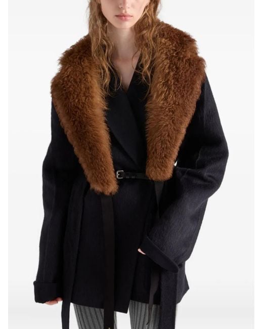 Prada ショールカラー ベルテッド コート Black
