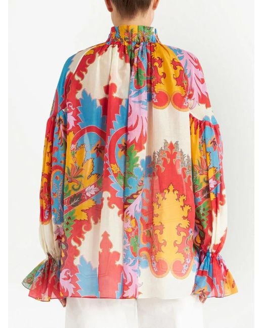 Etro コットン&シルクボイルブラウス Red