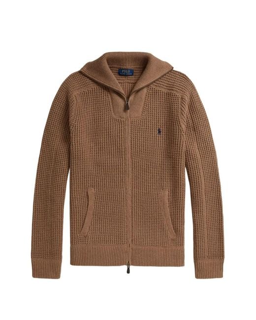 Polo Ralph Lauren Brown Waffle-Knit Full-Zip Cardigan for men