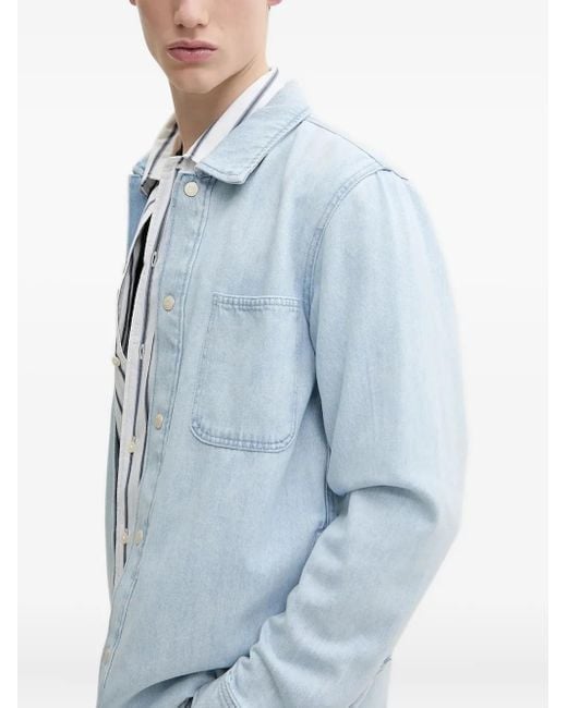Marc O' Polo Blue Embroidered-Logo Denim Shirt for men