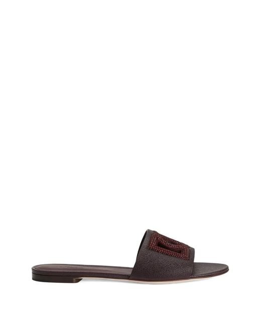 Dolce & Gabbana Red Suede And Dauphine Calfskin Flat Slippers