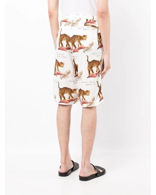 Endless Joy White Motif-Print Bermuda Shorts for men