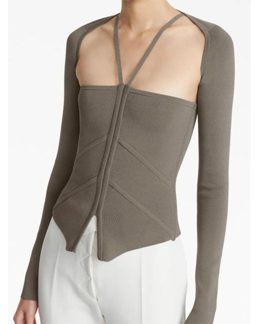 Dion Lee Gray Square-Neck Corset-Style Top