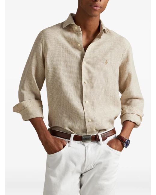 Polo Ralph Lauren White Long-Sleeve Linen Shirt for men