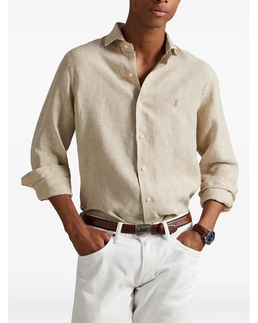 Polo Ralph Lauren Long-Sleeve Linen Shirt in White for Men | Lyst