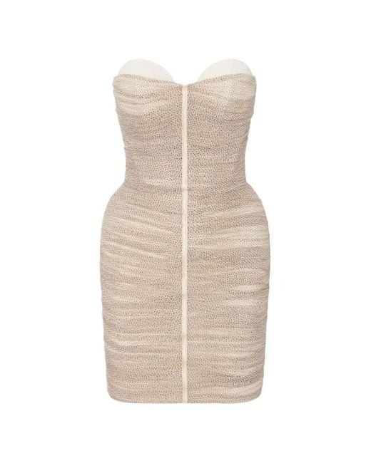 Elisabetta Franchi Natural Polka-Dot Draped Silk Dress