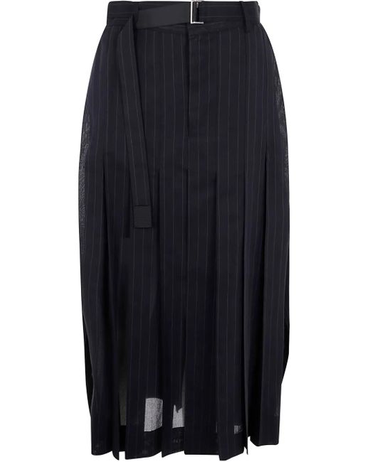 Falda midi a rayas diplomáticas Sacai de color Blue