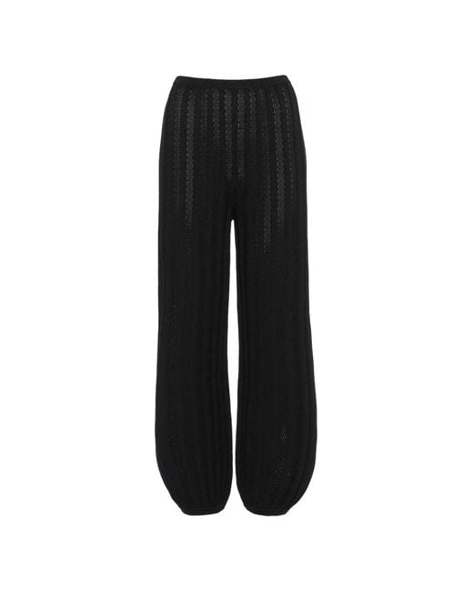 Eres Black Longitude Pointelle-Knit Trousers
