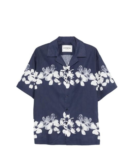 Iceberg Blue Floral-Pattern Shirt for men