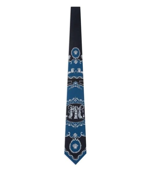Versace Blue Hall Of Heroes Printed Silk Tie for men