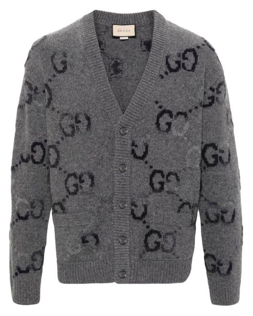 Gucci Cardigan Aus Wolle Mit GG Intarsie in Gray für Herren