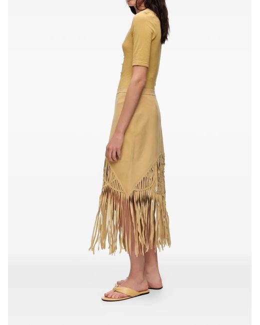 Bimba Y Lola Natural Fringe-Detail Suede Skirt