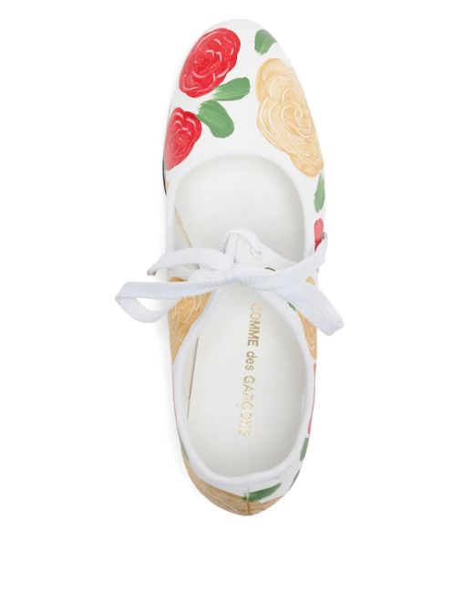 Comme des Garçons White Floral-Print Pumps