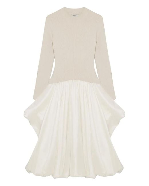 Jonathan Simkhai White Knit-Top Balloon-Skirt Midi Dress
