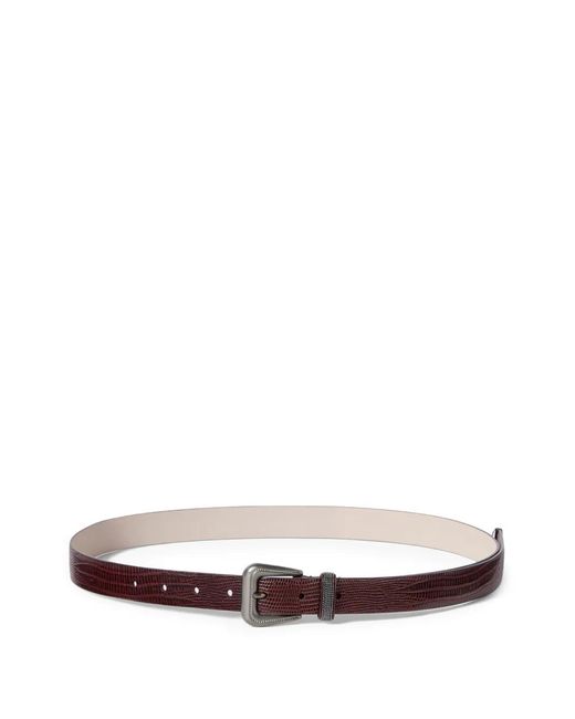 Brunello Cucinelli White Lizard-Effect Calfskin Belt With Shiny Loop