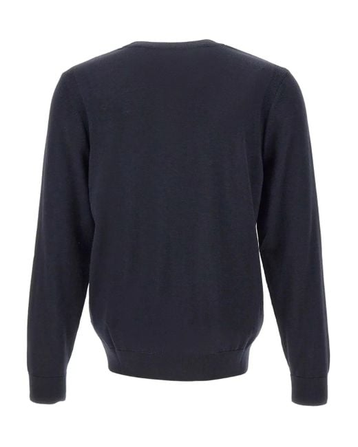 Boss Blue Crew-Neck Ribbed-Hem Sweater for men