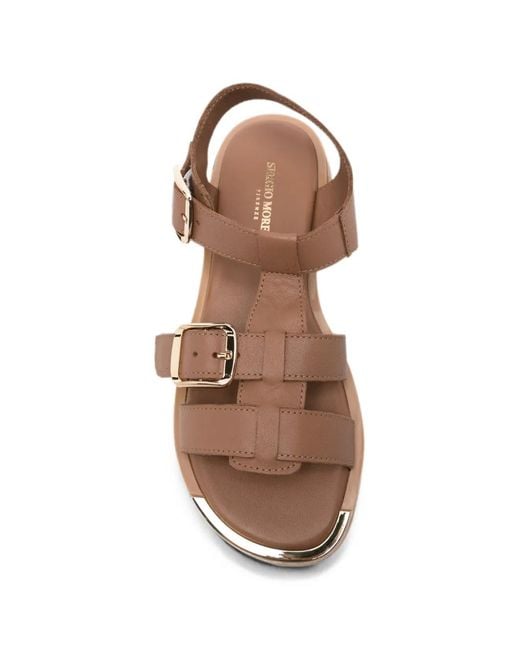 SERGIO MORETTI FIRENZE Brown Buckle-Fastening Leather Sandals