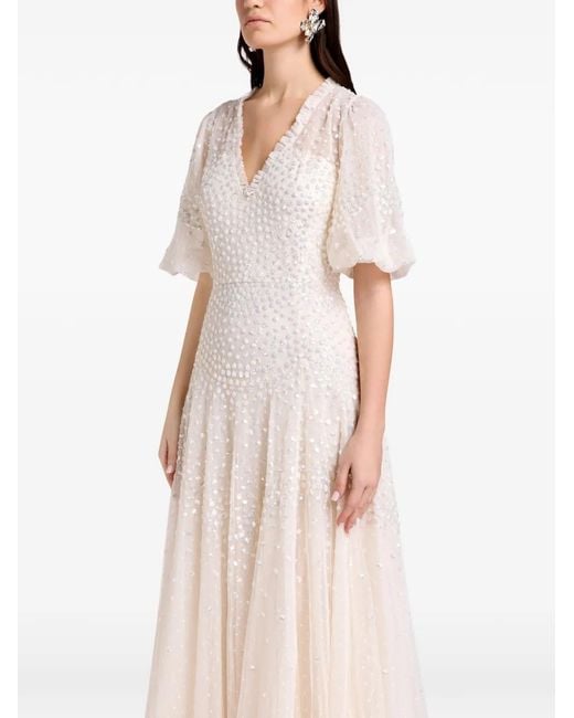 Needle & Thread Natural Embellished Ruffled Midi Dress