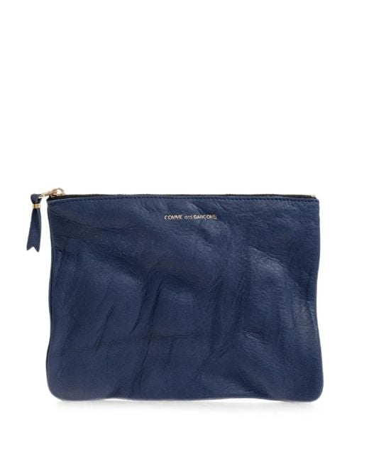 Comme des Garçons Blue Logo-Print Leather Pouch