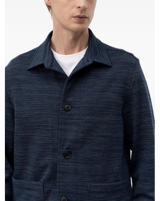 Boss Blue Button-Up Patch-Pocket Shirt for men