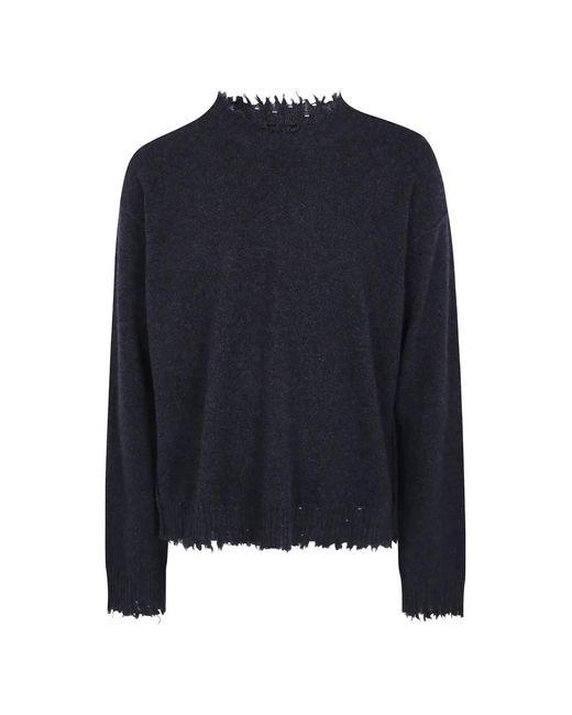 Uma Wang Blue Distressed Long-Sleeve Sweater for men