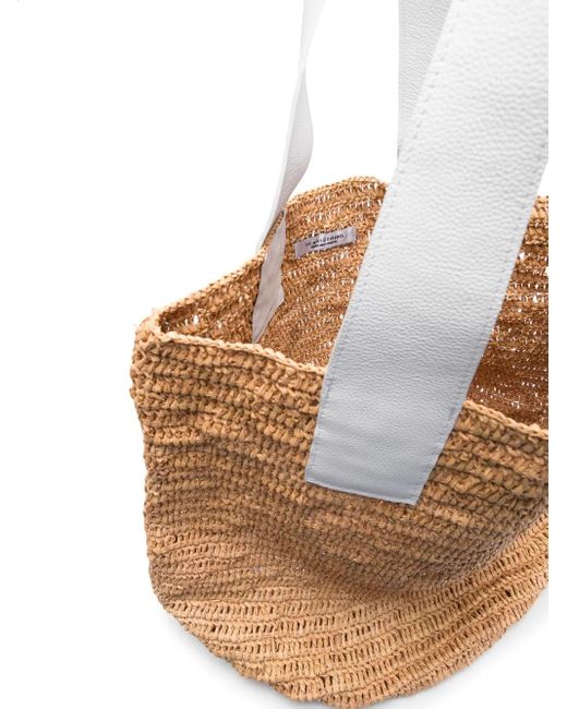 Sensi Studio White Interwoven-Straw Oversize Tote Bag