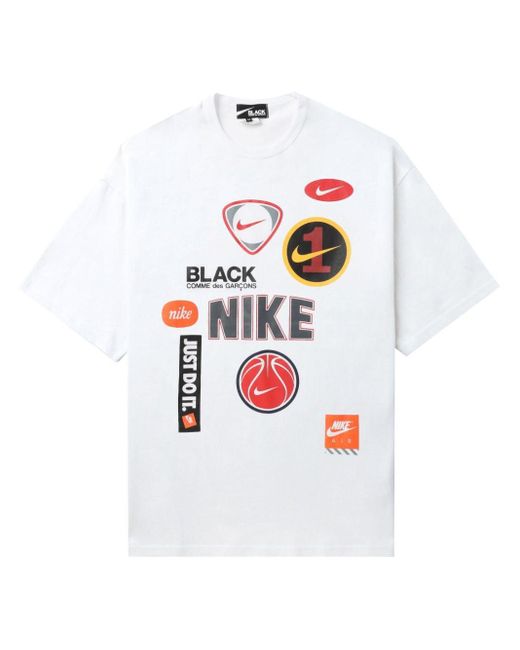 COMME DES GARÇON BLACK White X Nike Logo Printed Crewneck T-shirt