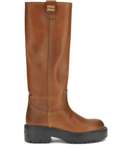 Miu Miu Brown Block-Heel Knee-High Boots