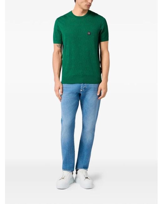 Philipp Plein Green Monogram-Pattern T-Shirt for men